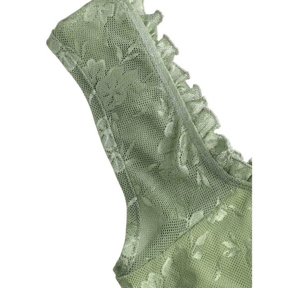 Green Lace Floral Midi Dress Size 3XL β Ruffle Trim Cottagecore Mesh Overlay NWT - Picture 4 of 9